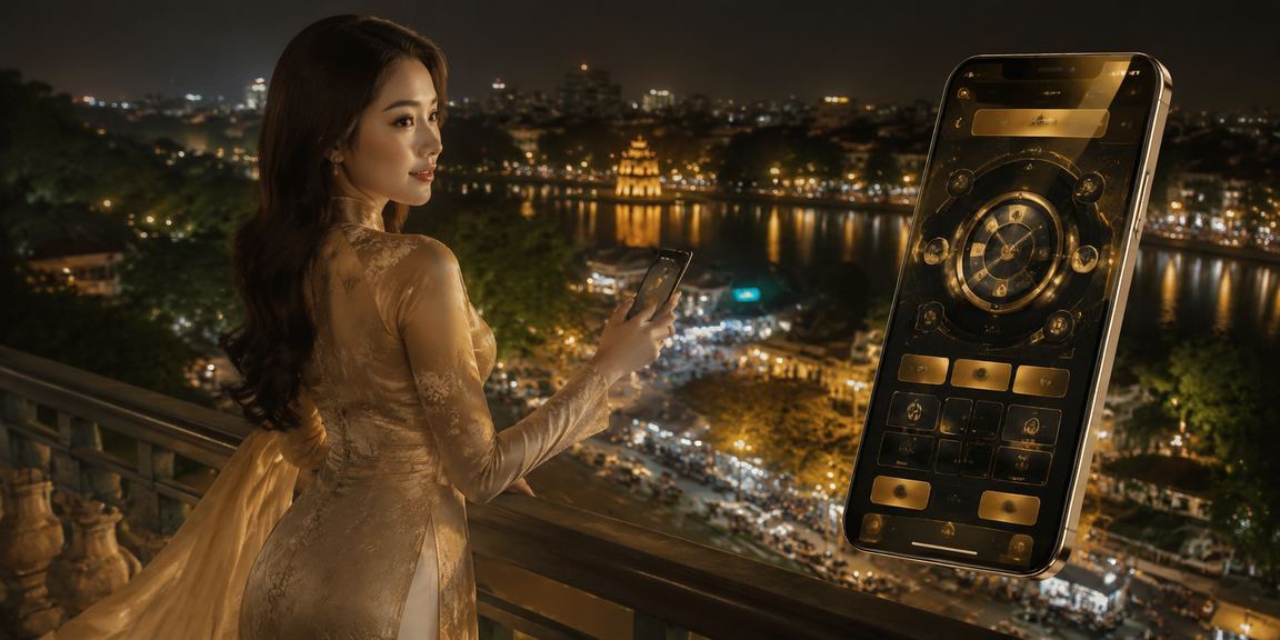 Người chơi tại Hà Nội trải nghiệm casino trực tuyến trên điện thoại di động với trang phục áo dài truyền thống
